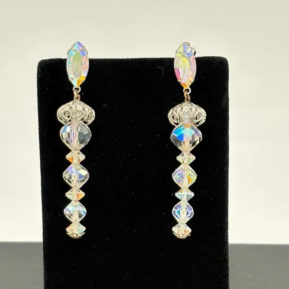 Vintage Lewis Segal Aurora Borealis Clip-On Earrings
